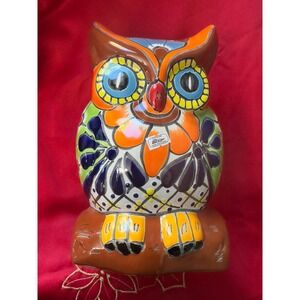 Talavera Mexican Pottery Owl Bank Hand Painted Large Folk Art Decor